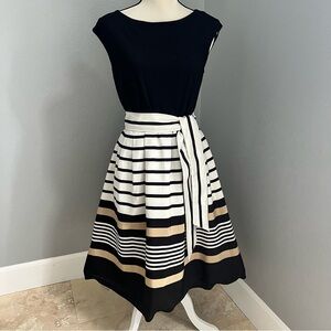 Dressbarn Black and White Pleated Midi Dress